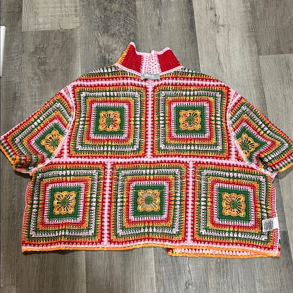 Blue B Collection Multi Color Short sleeve Crochet Granny Square sweater - Picture 7 of 8